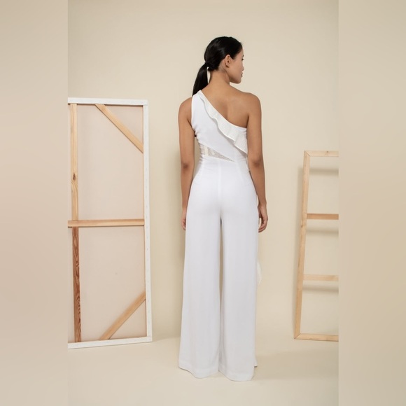 Jonathan Simkhai Diamond Mesh One Shoulder Jumpsuit in White Size 10 - Picture 10 of 16